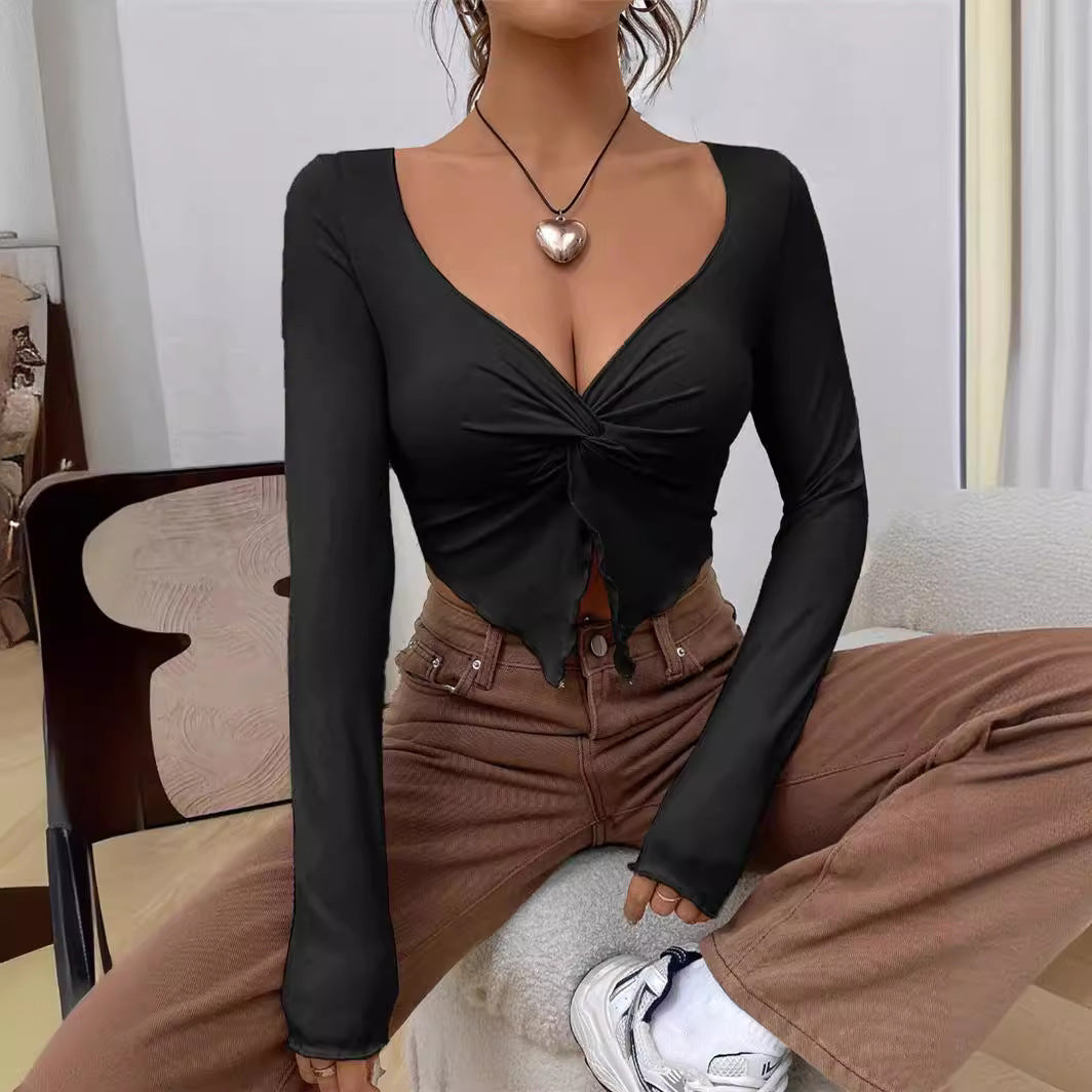 Chemise à manches longues ajustée pour femmes avec un détail de nœud tendance Chic und Stil