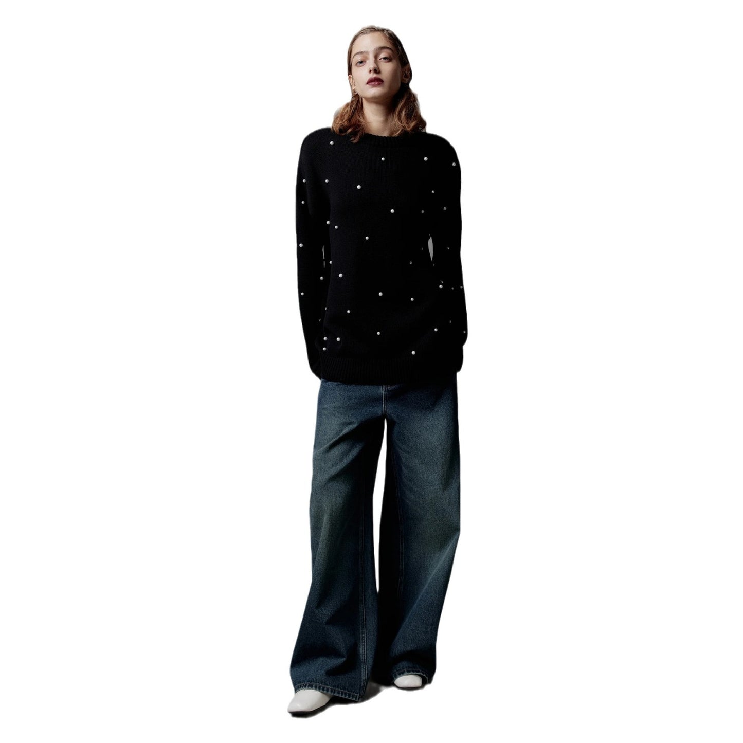 Pull en grosse maille pour femmes avec encolure perlée Chic und Stil