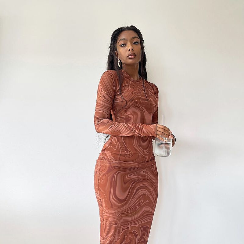 Robe midi à manches longues pour femmes avec motif abstrait Chic und Stil