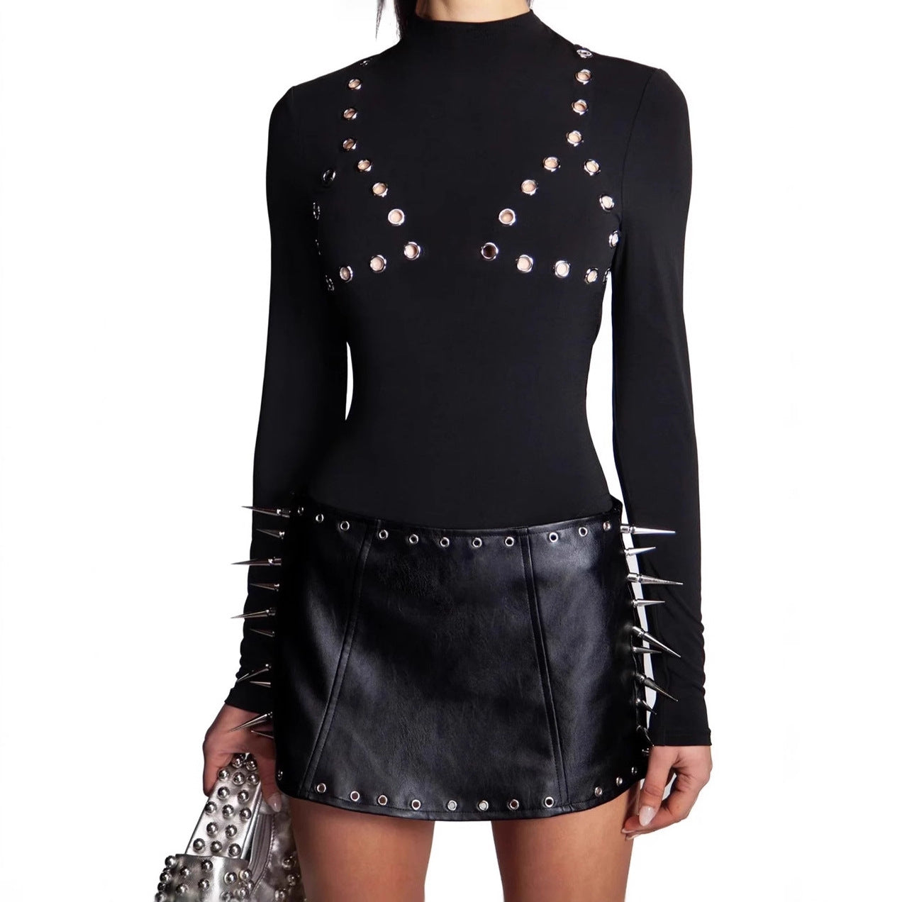 Body pour femmes avec des clous décoratifs et manches longues Chic und Stil