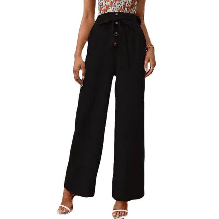 Pantalons larges taille haute pour femmes avec ceinture à nœud Chic und Stil
