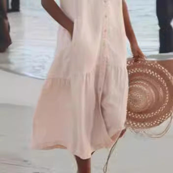 Women's airy maxi dress with button placket and practical pockets Chic und Stil
