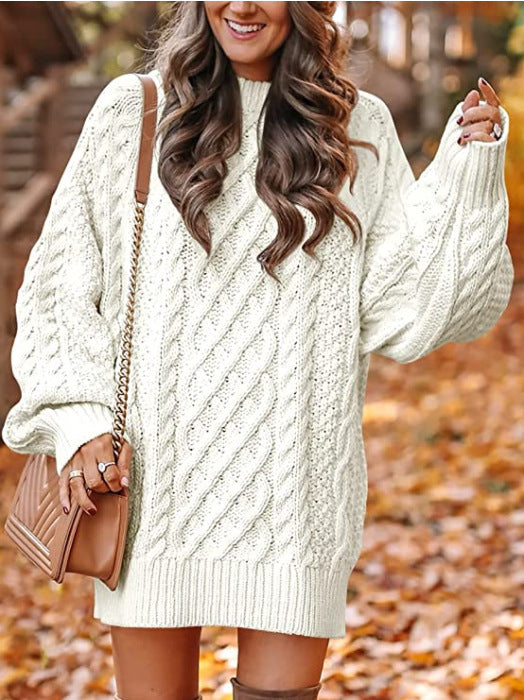 Pull en tricot épais pour femmes avec des manches volumineuses et un motif torsadé décoratif Chic und Stil