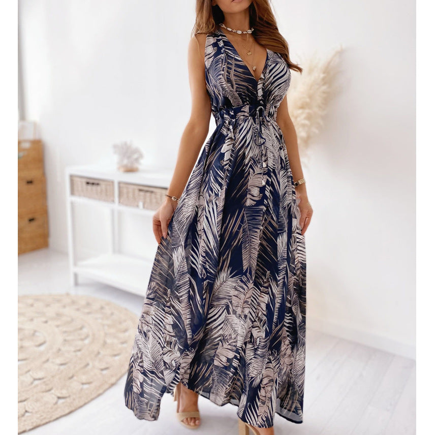 Robe maxi pour femmes avec impression tropicale et détail frontale drapé Chic und Stil