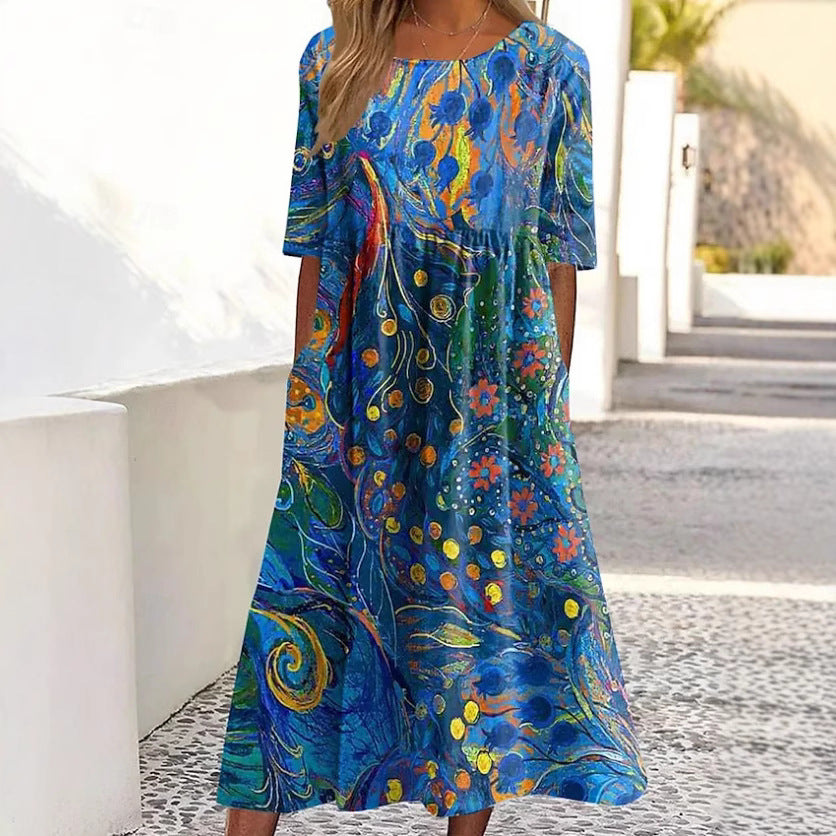 Robe maxi femme avec design aquarelle artistique et poches pratiques Chic und Stil