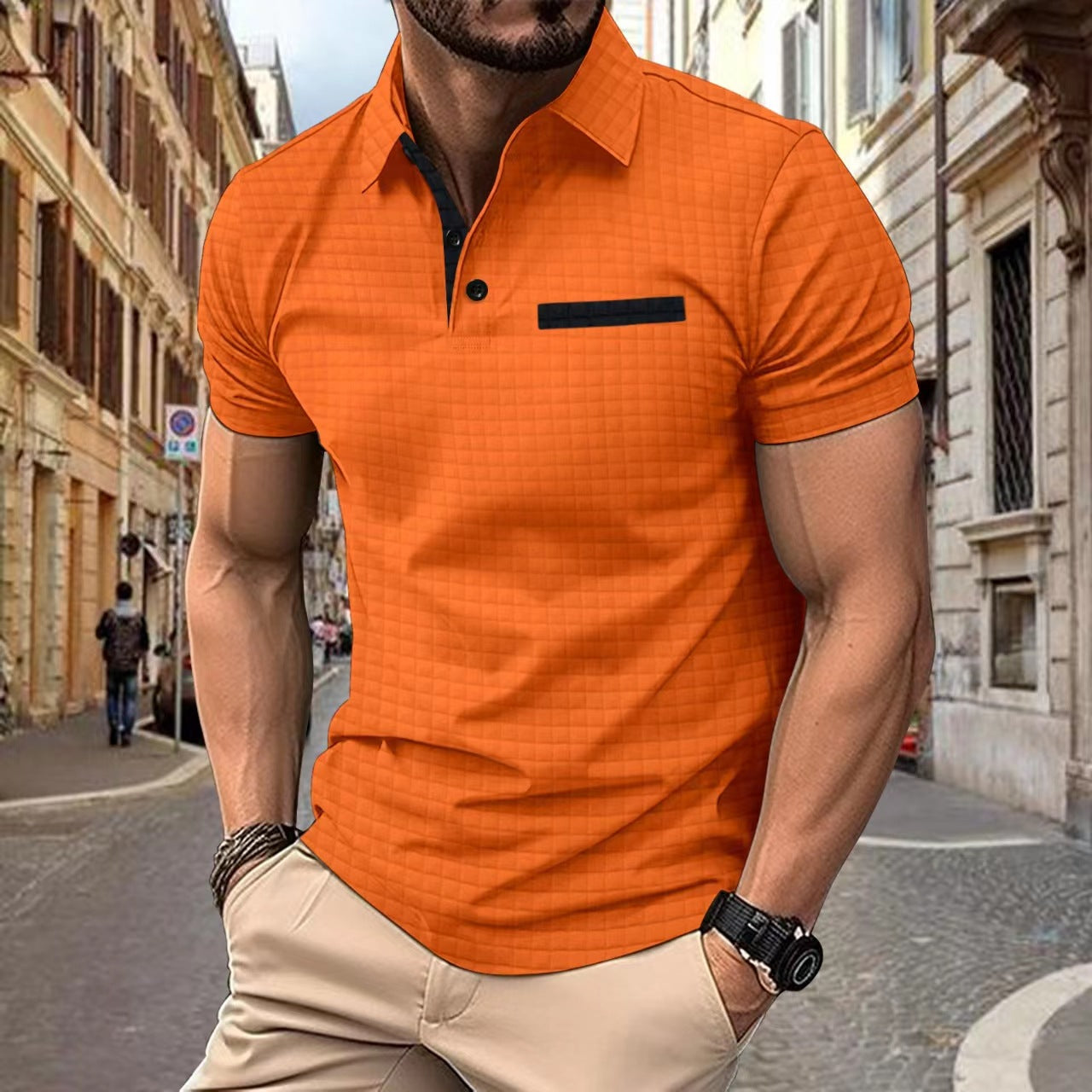 Polo homme en coton structuré à manches courtes avec design moderne Chic und Stil