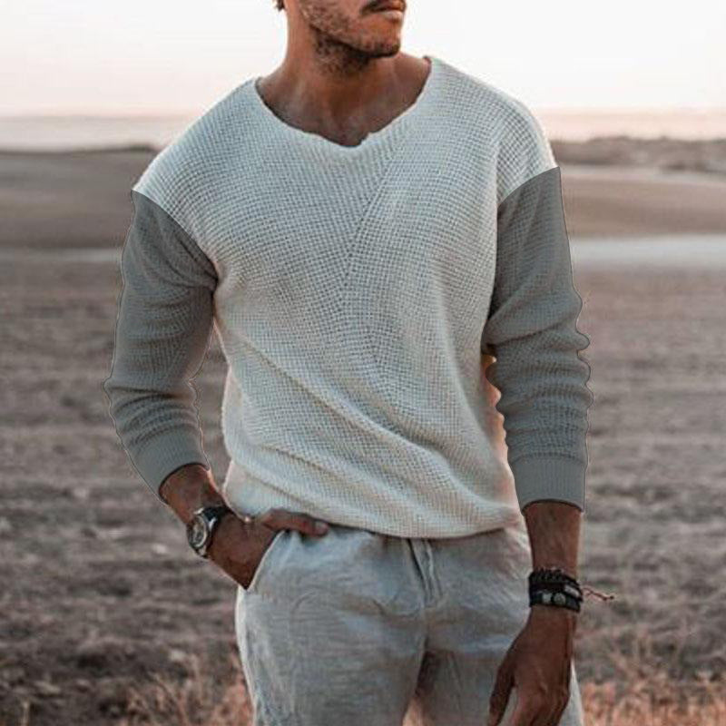 V-neck knitted pullover with textured surface for men Chic und Stil