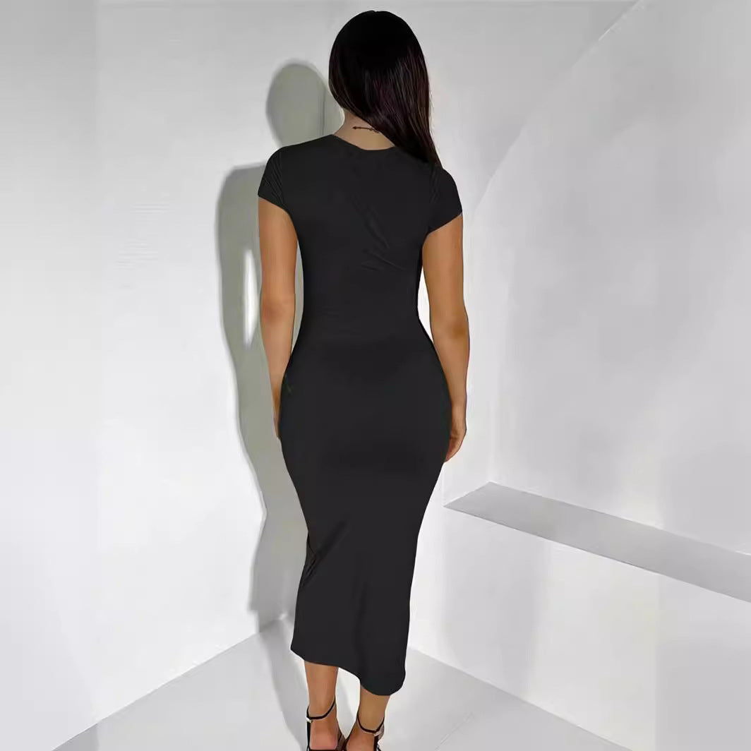 Robe midi ajustée pour femme avec manches courtes et col rond Chic und Stil