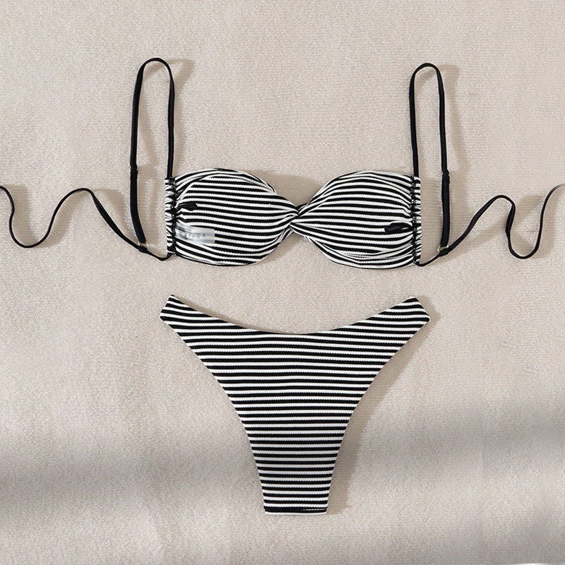 Dames bikini set bandeau tressé rayé Chic und Stil