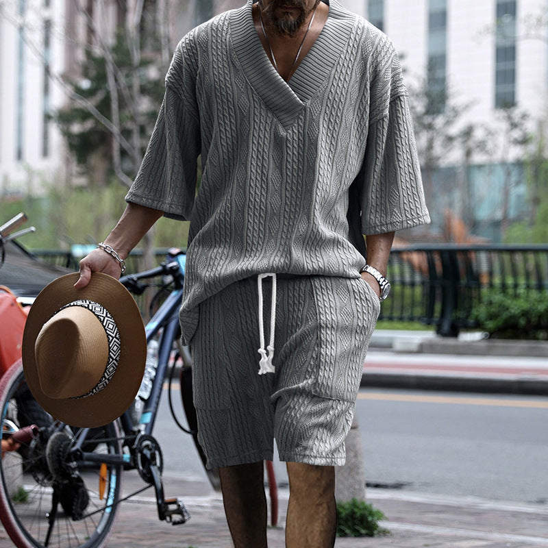 Hommes ensemble tricot décontracté à col en V avec coupe ample Chic und Stil