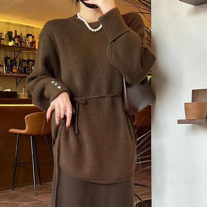 Pull en maille décontracté pour femmes avec lien à la taille et coupe décontractée Chic und Stil