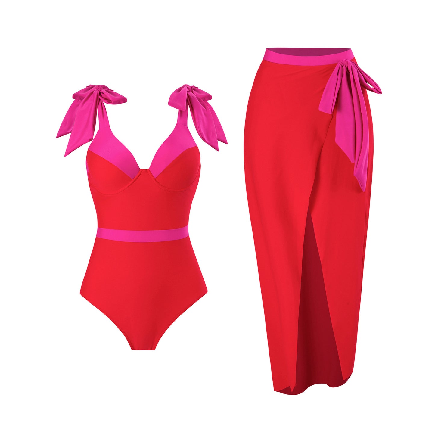 Maillot de bain élégant pour femmes avec jupe enveloppante amovible et nœuds assortis Chic und Stil