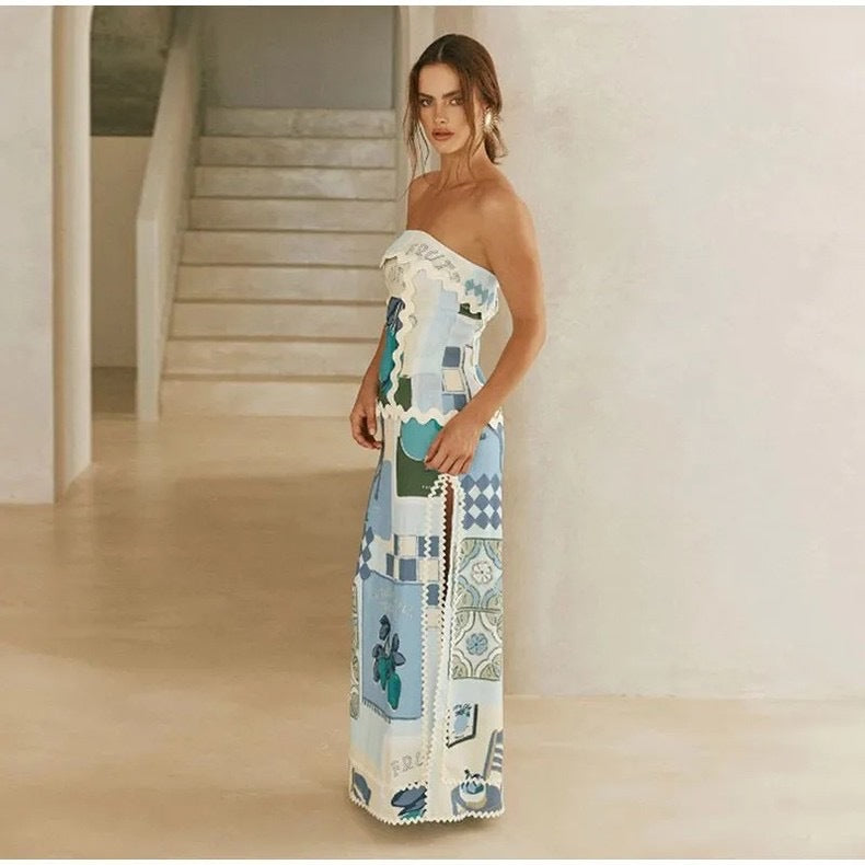 Robe maxi bandeau pour femmes avec un design imprimé ludique et un ourlet élégant Chic und Stil
