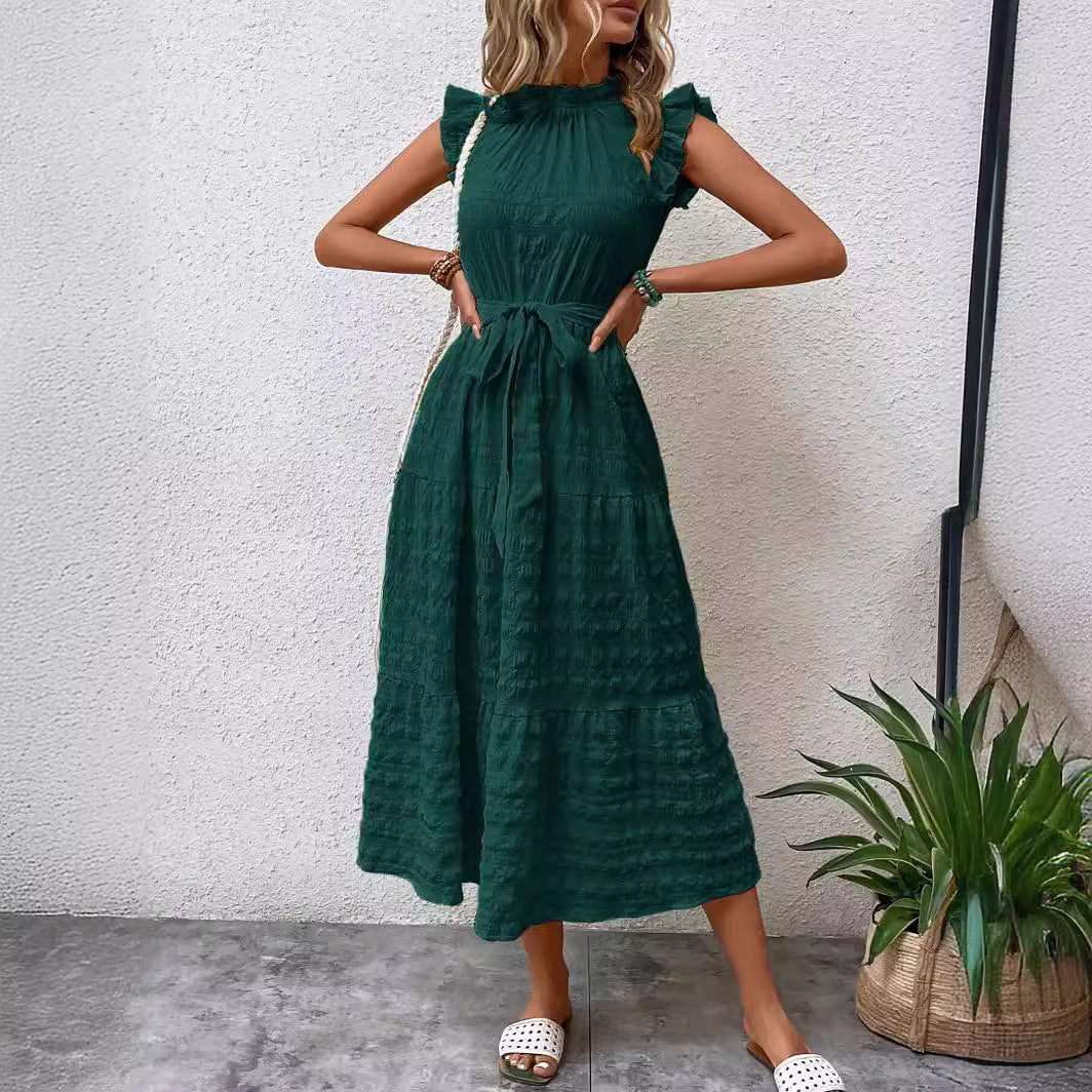 Robe midi femme avec manches volantées et ceinture à la taille Chic und Stil