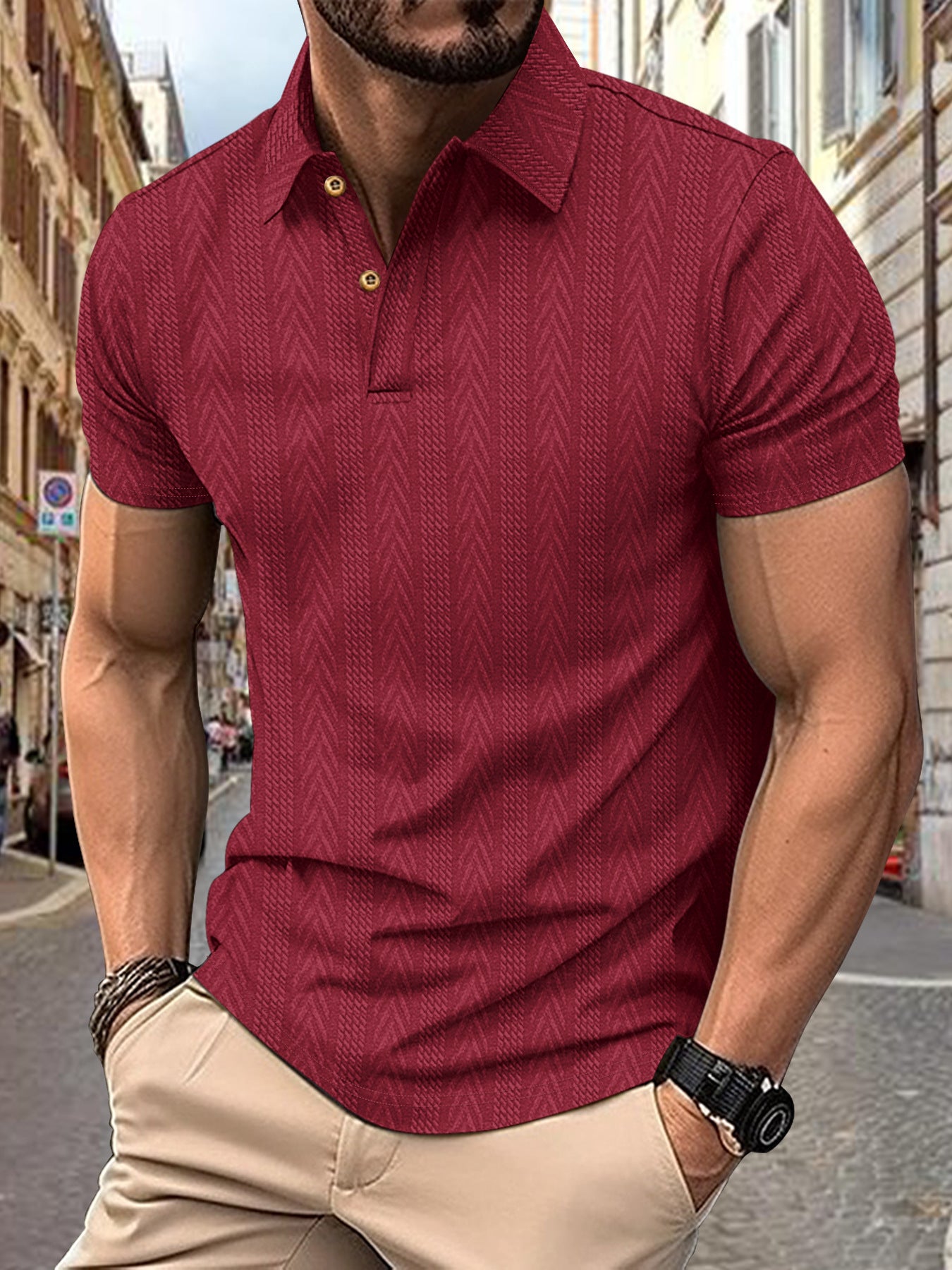 Polo-shirt pour hommes à manches courtes tendance avec design texturé Chic und Stil