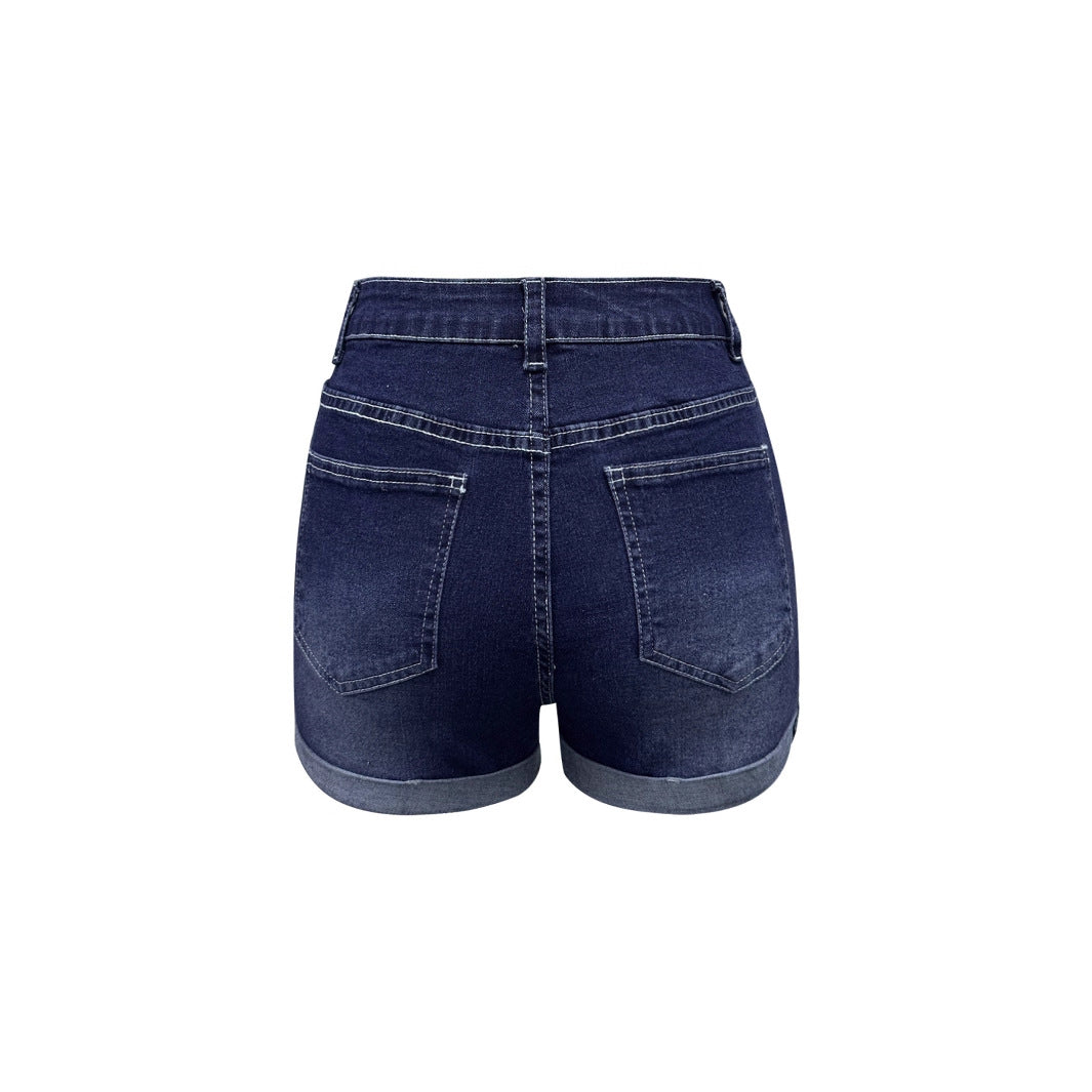 Shorts en denim taille haute pour femmes avec ourlet retroussé et design effiloché Chic und Stil