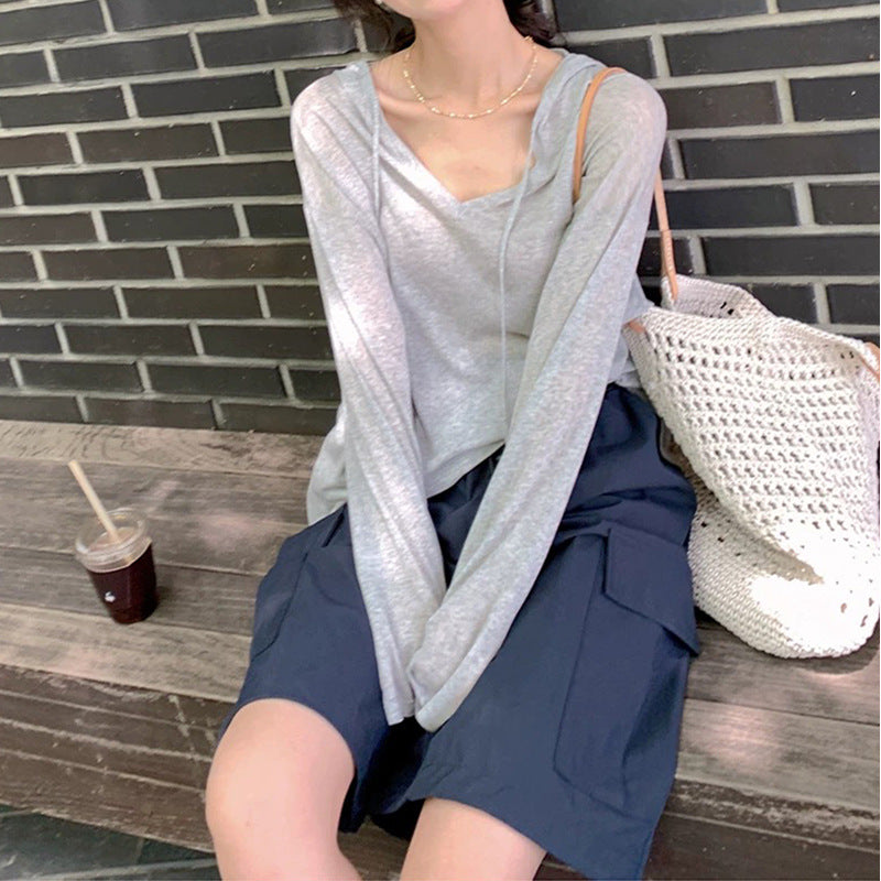 Haut à capuche pour femme léger à manches longues Chic und Stil