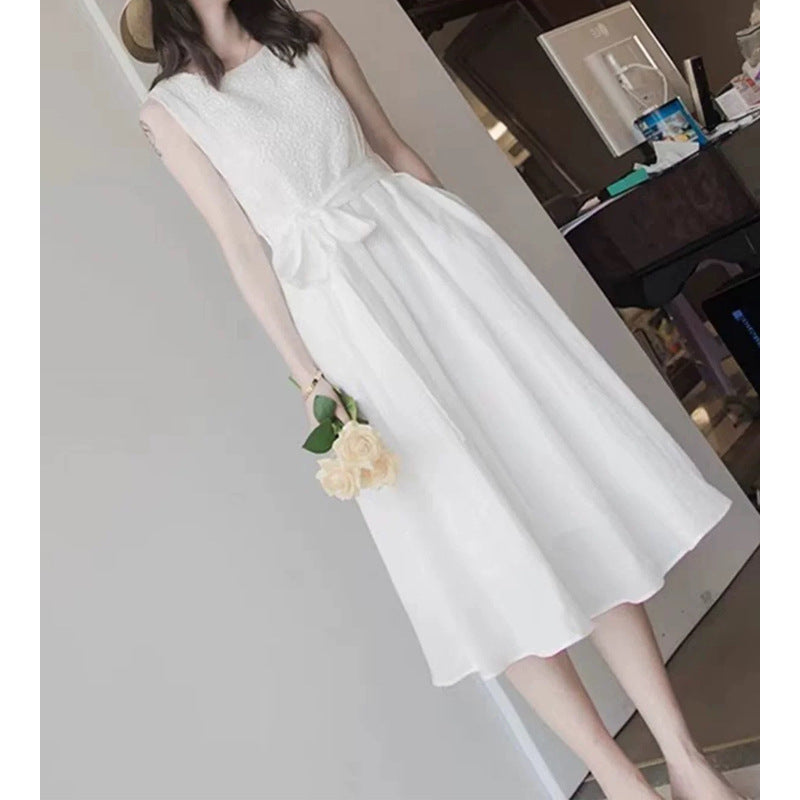 Robe midi sans manches en A pour femme avec détail nœud Chic und Stil