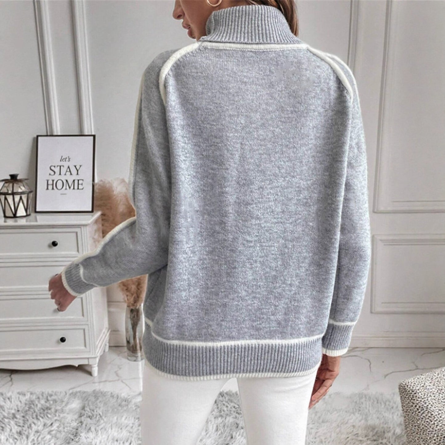 Pull-over à col roulé décontracté pour femmes avec des détails contrastés Chic und Stil