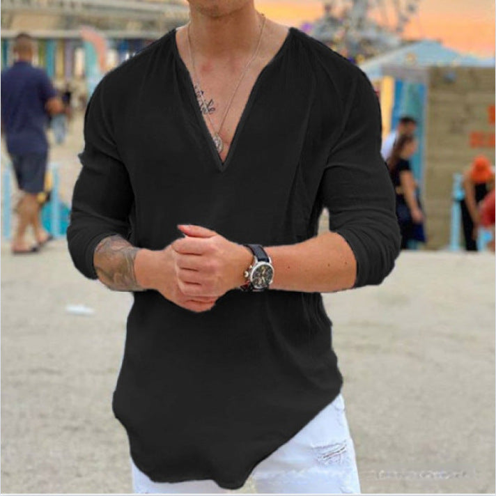 Chemise à manches longues décontractée pour hommes à col en V Chic und Stil
