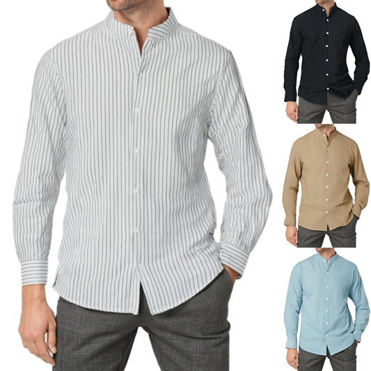 Chemise à manches longues pour hommes avec un motif rayé moderne et un col montant pratique Chic und Stil
