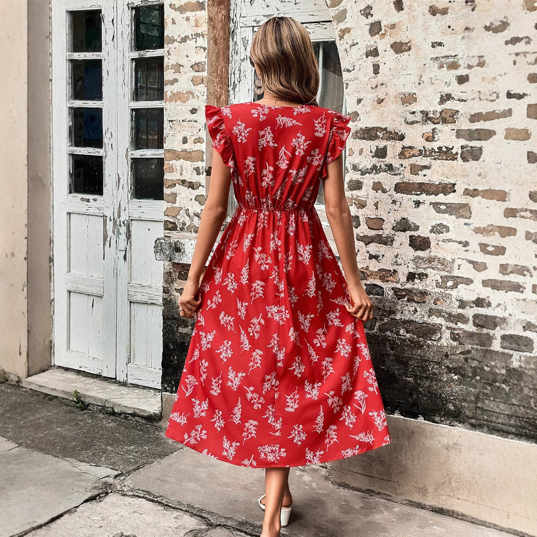 Robe maxi femme avec des détails froncés et des motifs floraux Chic und Stil