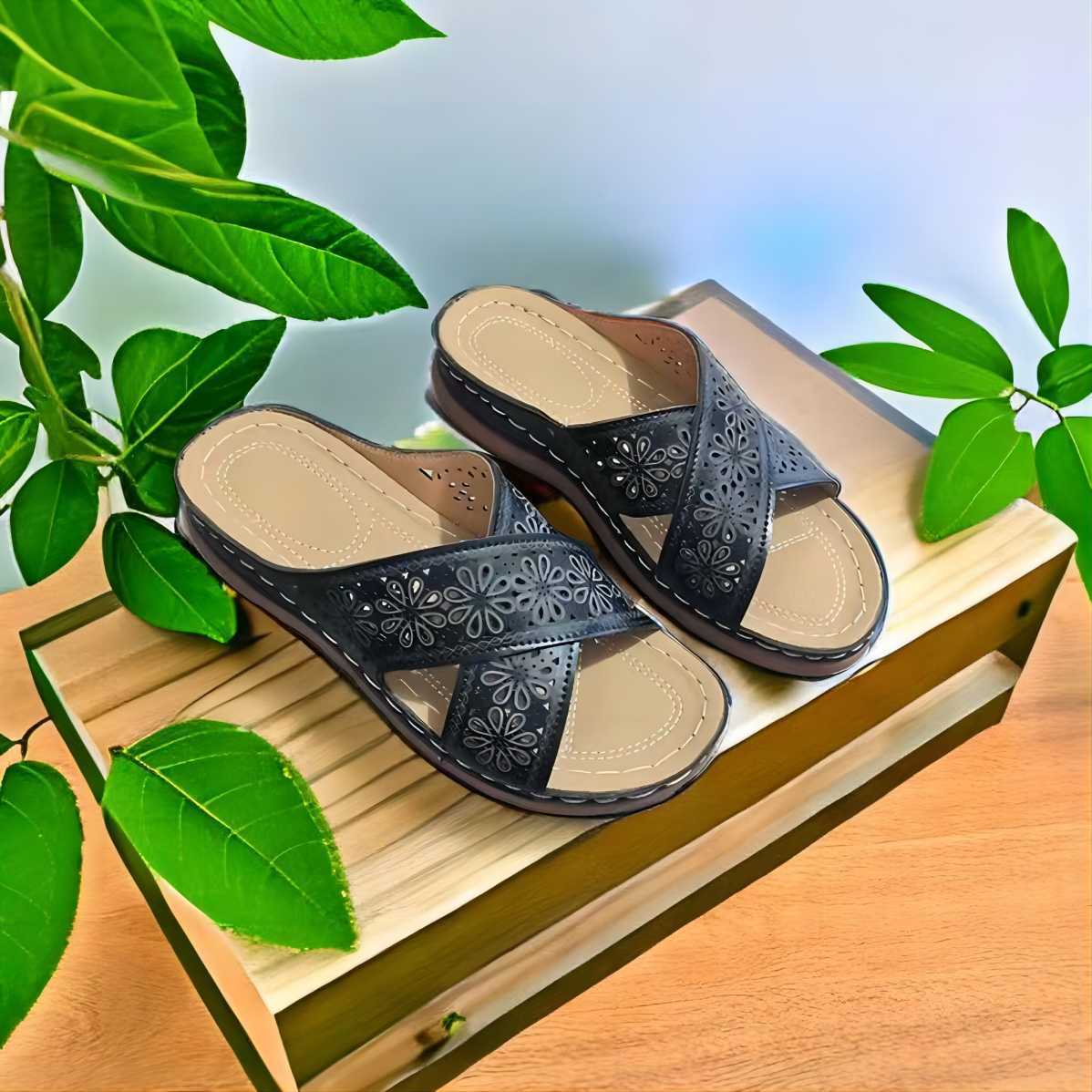 Sandales confort Chic und Stil avec applications florales pour femmes
