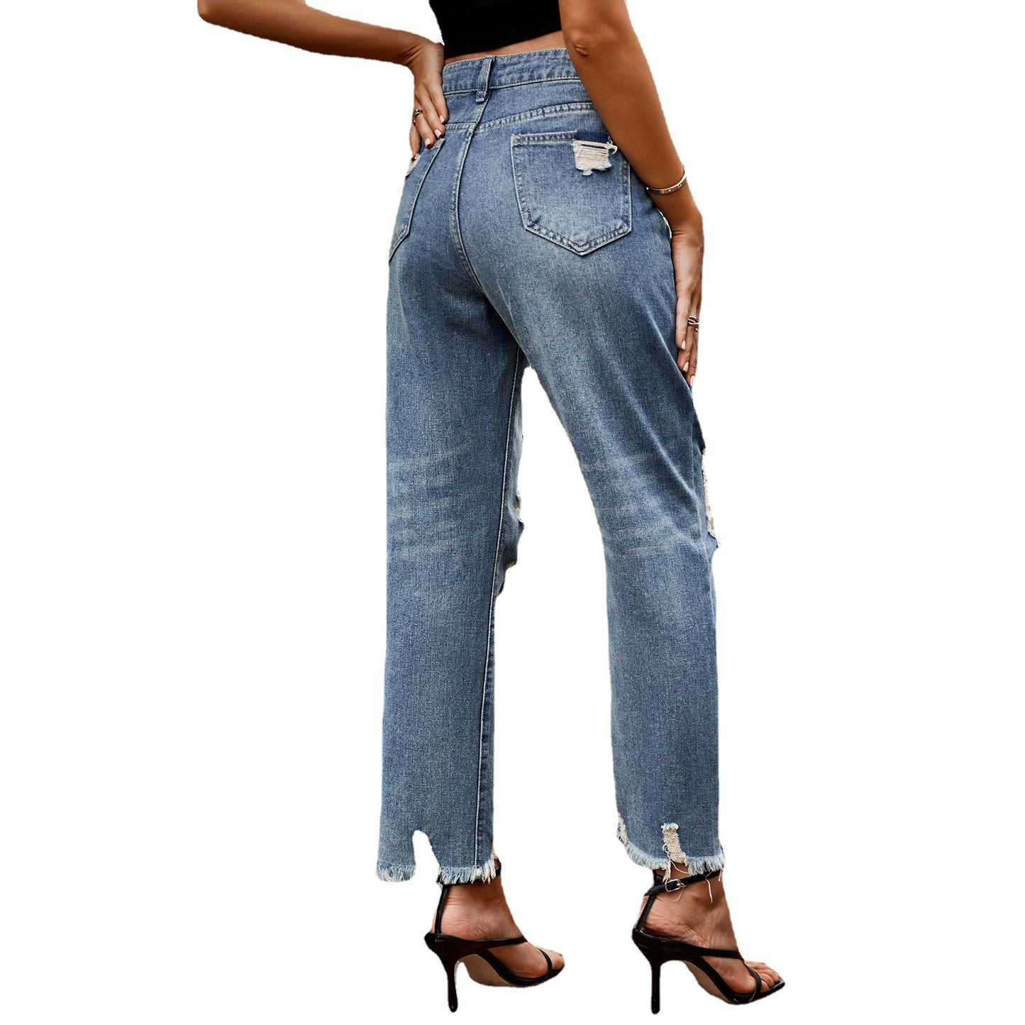 Jeans détruites taille haute pour femmes, en coupe boyfriend moderne, Chic und Stil
