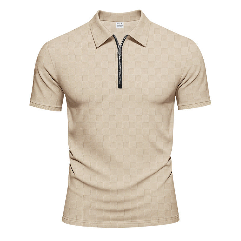 Polo moderne pour hommes à manches courtes avec fermeture éclair et motif à carreaux Chic und Stil