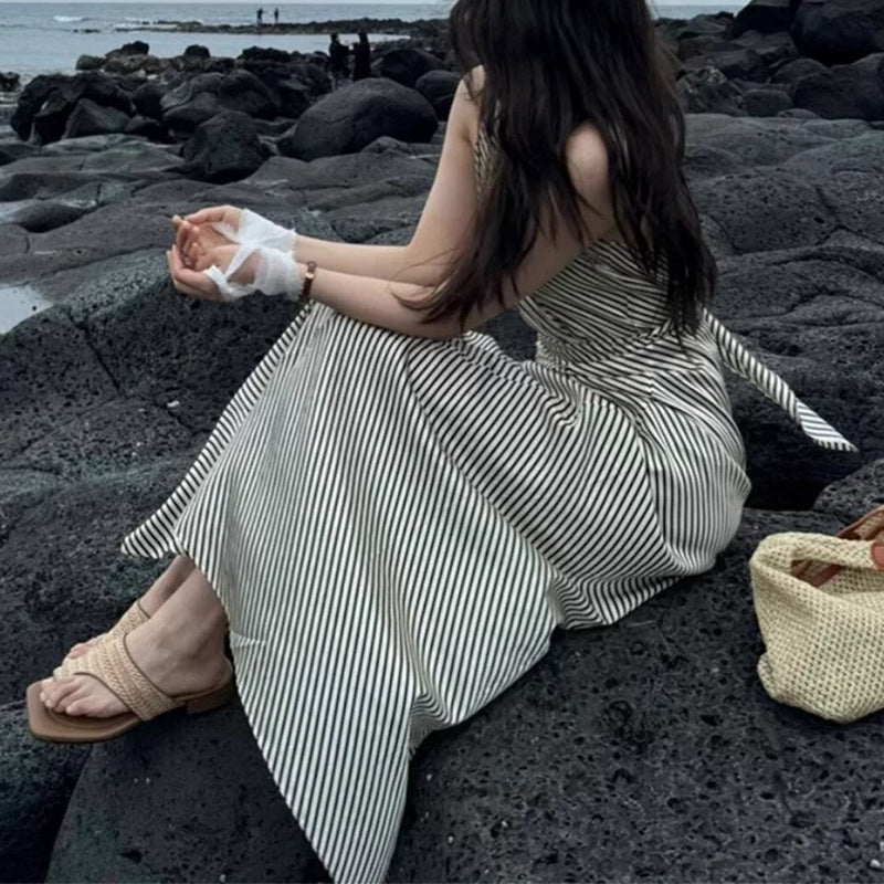 Robe maxi rayée pour femme avec ourlet volants Chic und Stil
