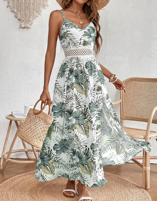 Robe maxi imprimée tropicale pour femmes Chic und Stil