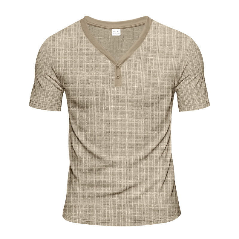 T-shirt Henley à manches courtes pour hommes avec design de structure géométrique et décolleté en V tendance Chic und Stil