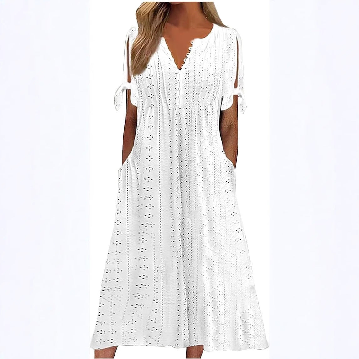 Robe midi aérienne pour femmes avec des motifs en trou décoratifs et des poches pratiques Chic und Stil