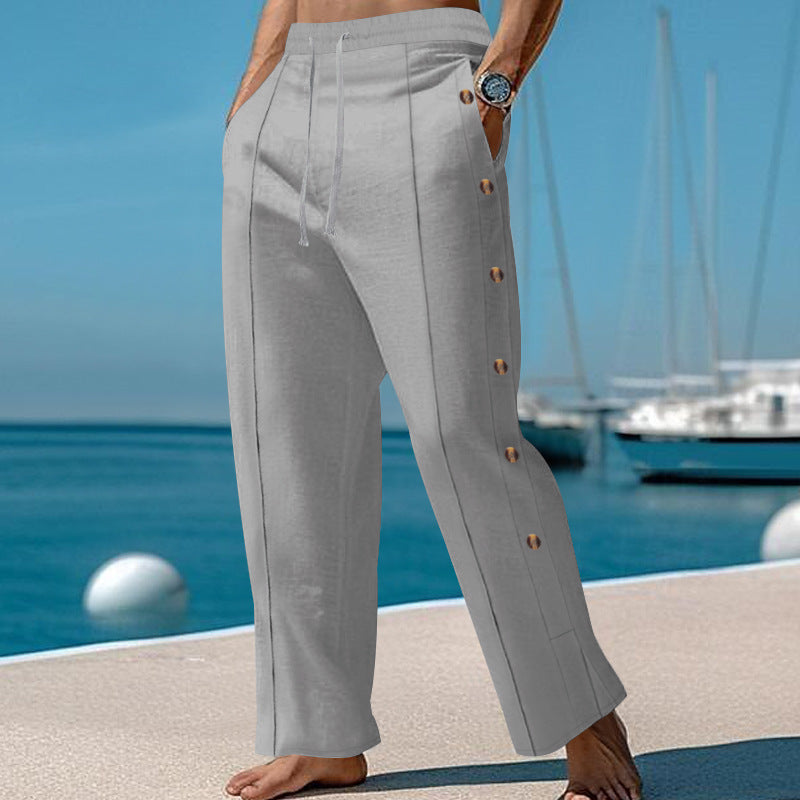 Pantalon d'été décontracté pour homme avec boutons latéraux et taille élastique Chic und Stil