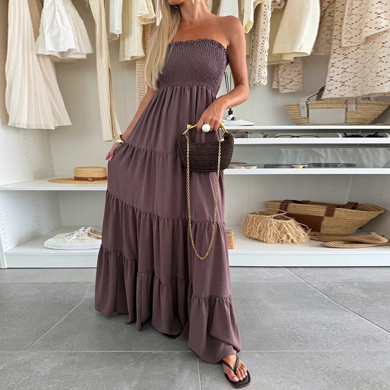 Robe maxi femme avec haut smocké et volants volumineux Chic und Stil