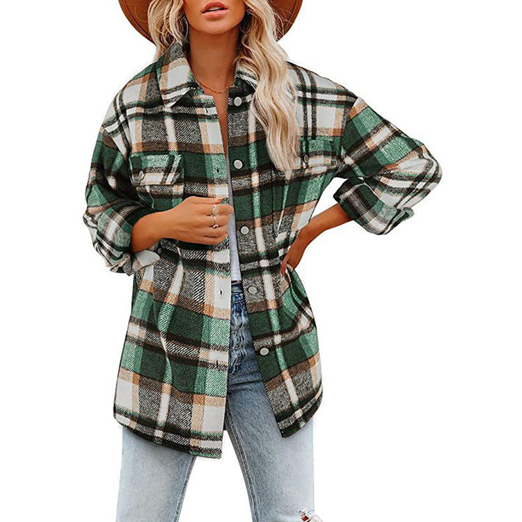Grande taille - veste en coton à carreaux pour femmes au design décontracté Chic und Stil