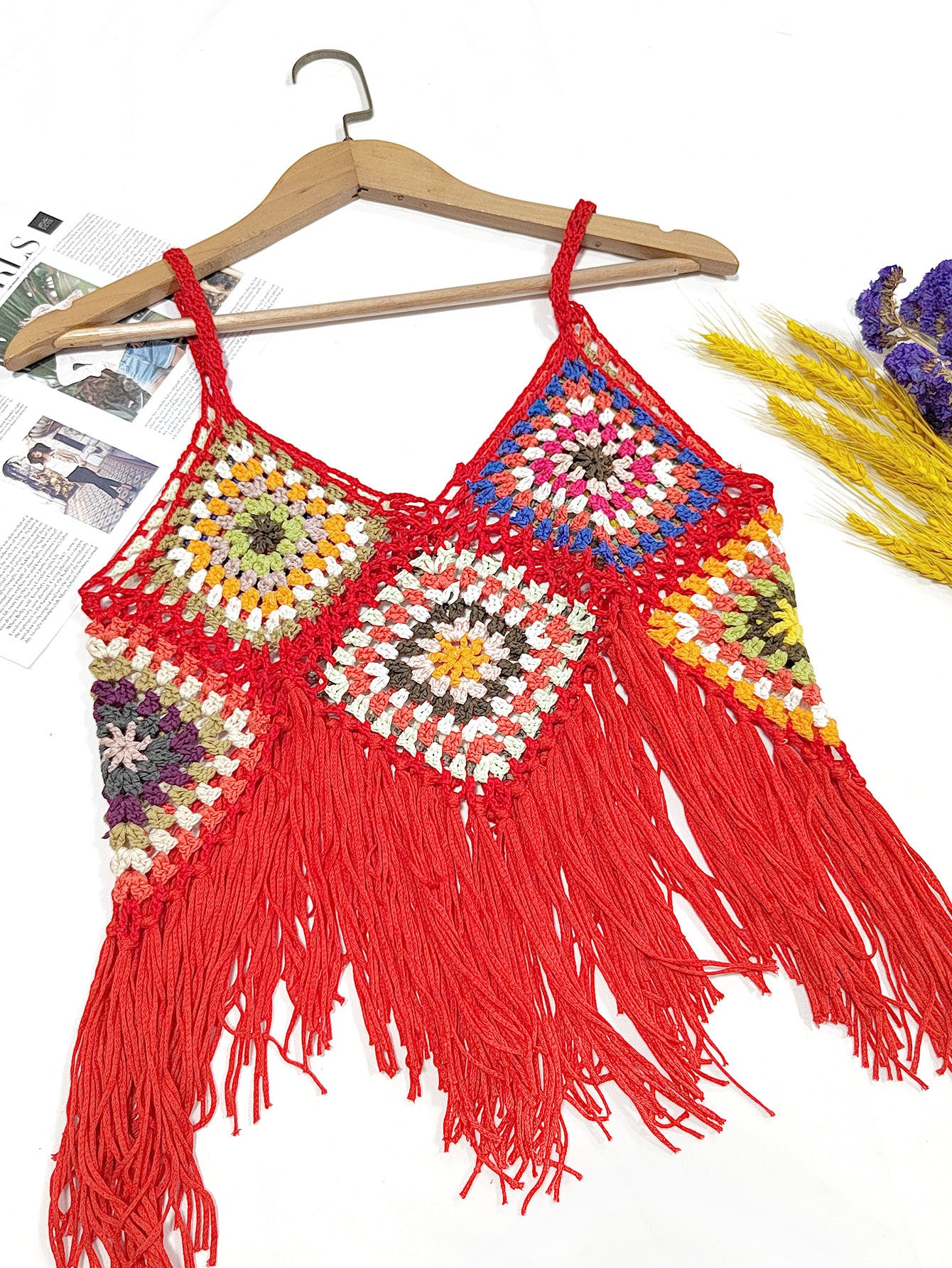 Top crop à franges au crochet pour femmes Chic und Stil