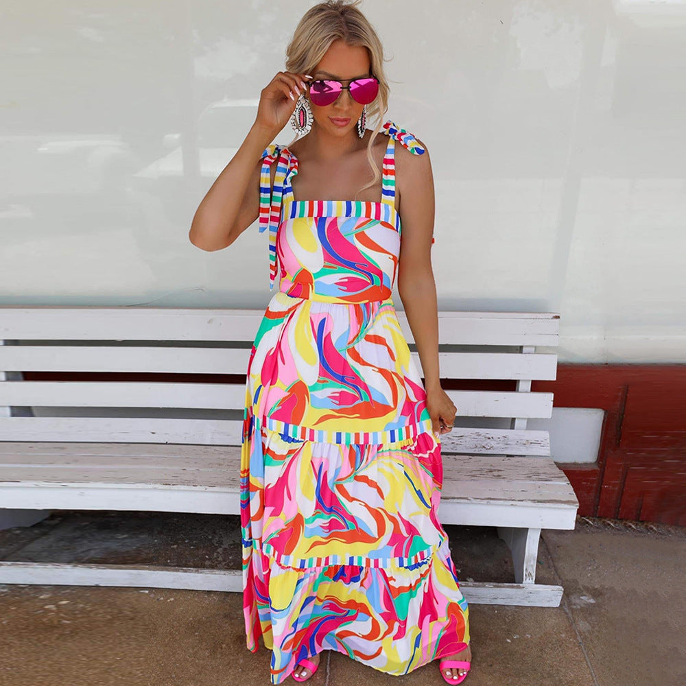 Robe maxi bohème pour femmes avec des détails de volants empilés Chic und Stil