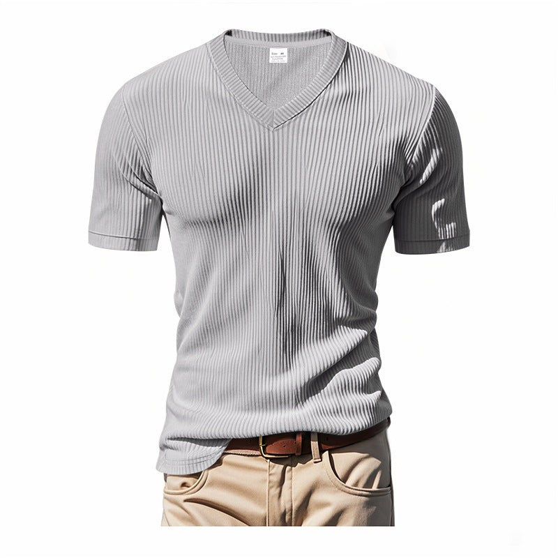 T-shirt en tricot à manches courtes pour hommes avec décolleté en V Chic und Stil