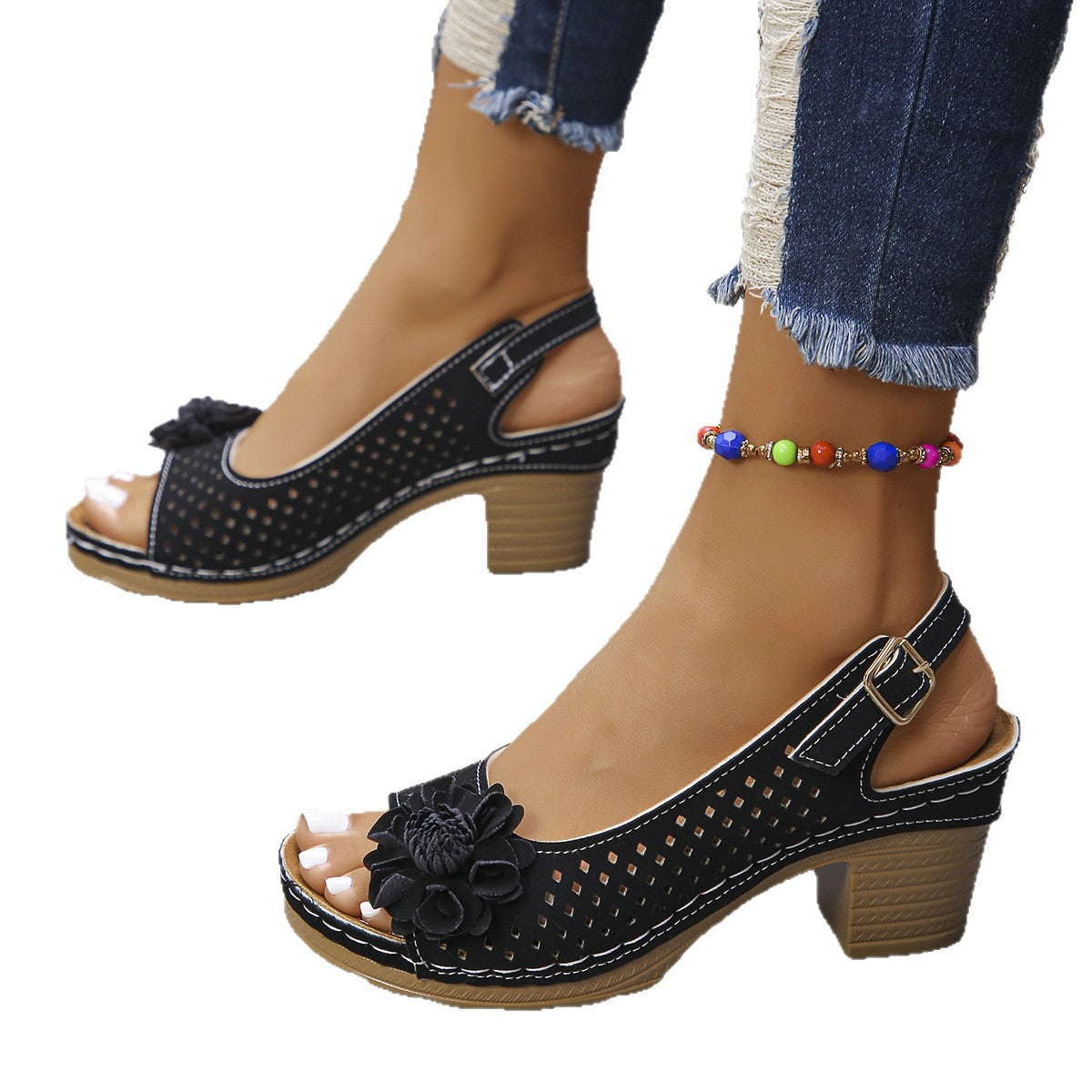 Sandales confort femmes avec inserts respirants et délicate application de fleurs Chic und Stil
