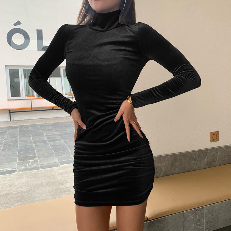Robe mini en velours exclusive pour femmes avec col montant et détails de volants raffinés Chic und Stil