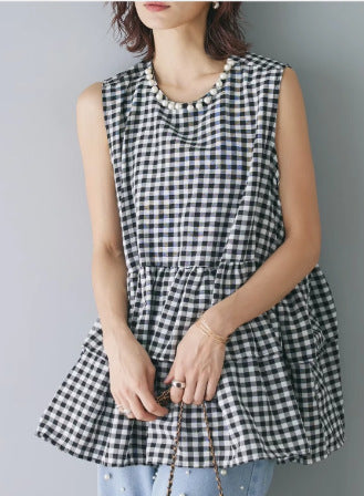 Dames Haut en peplum fluide et ensemble pantalon à pois Chic und Stil