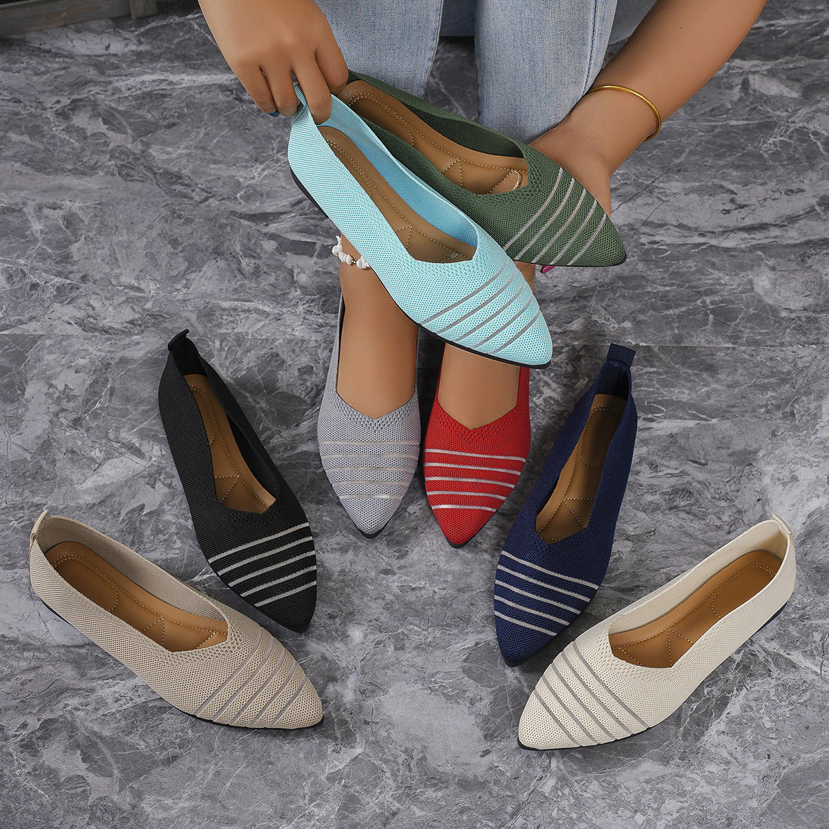 Dames ballerines en tricot à rayures Chic und Stil