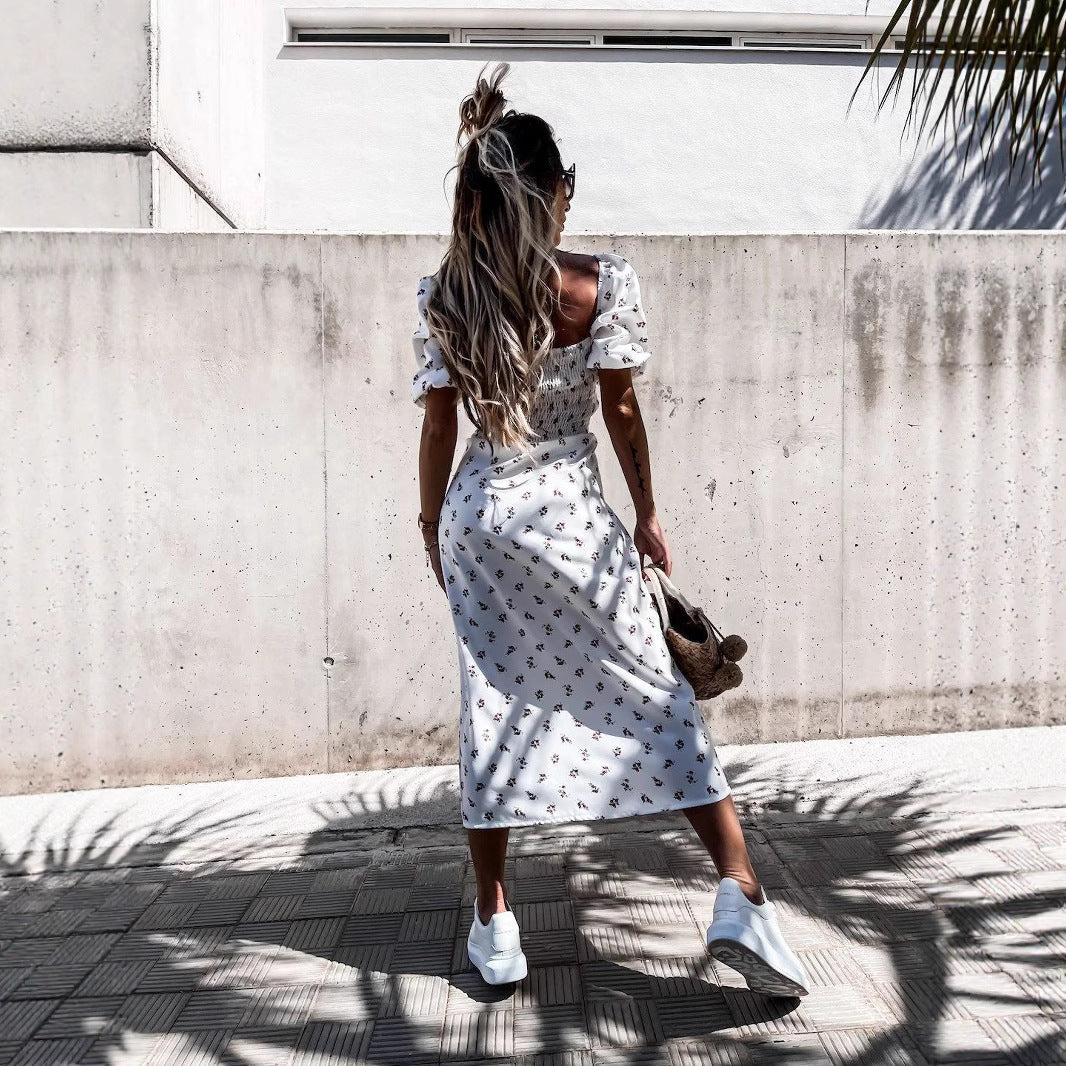 Robe maxi décontractée pour femmes avec haut élastique et motif floral Chic und Stil