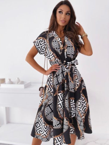Dames Robe Midi Élégante avec Motifs Artistes Chic und Stil