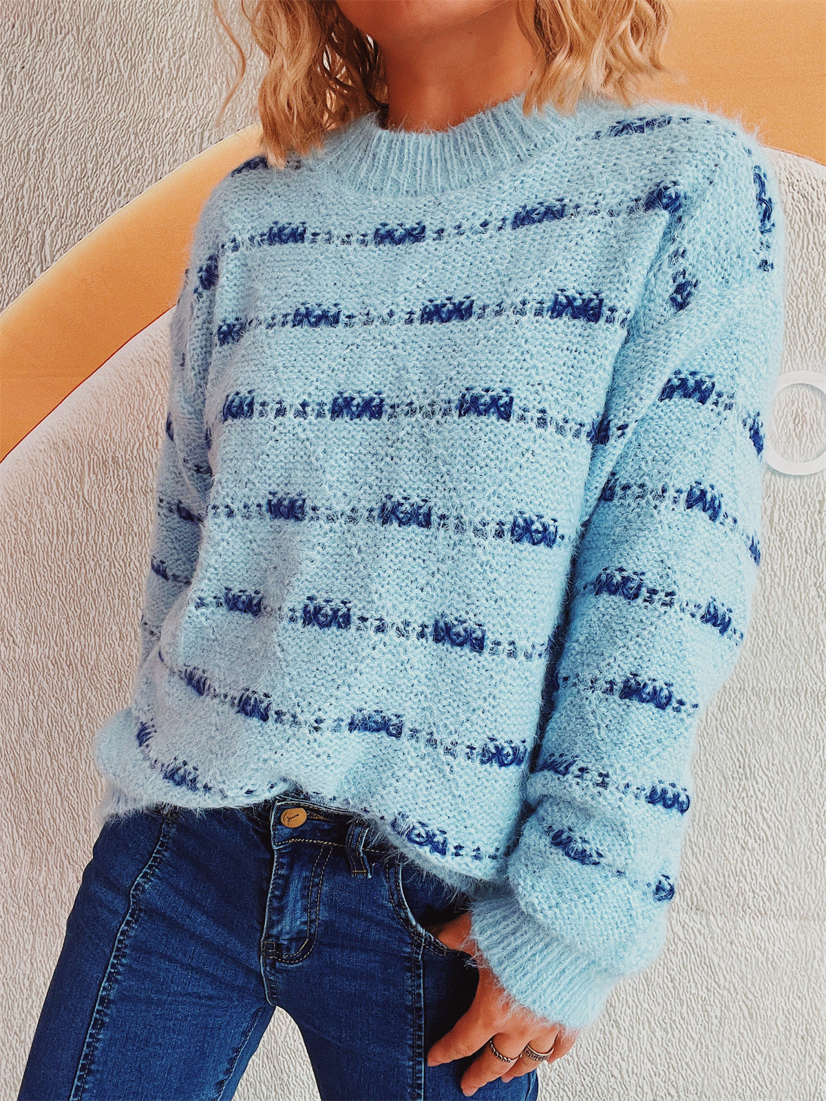 Pull femme en mohair doux avec motif à rayures moderne Chic und Stil