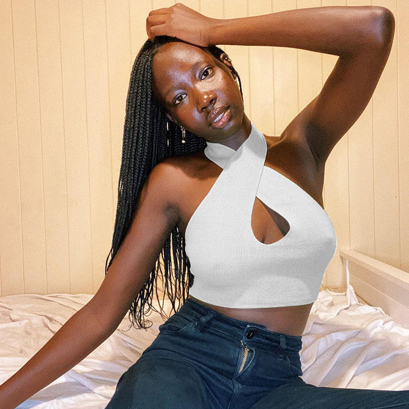 Dame Halterneck Cut-Out Crop Top Chic und Stil