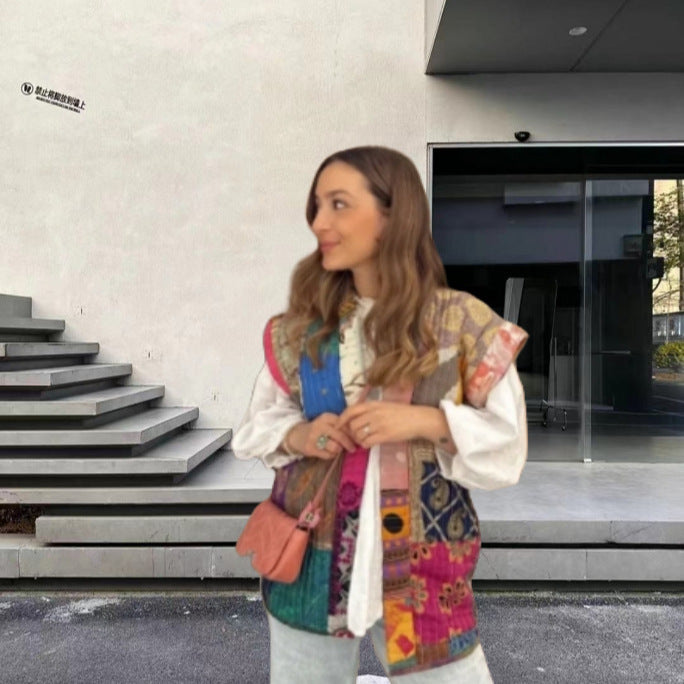 Blouse tendance pour femmes avec des manches volumineuses et un design patchwork exclusif Chic und Stil