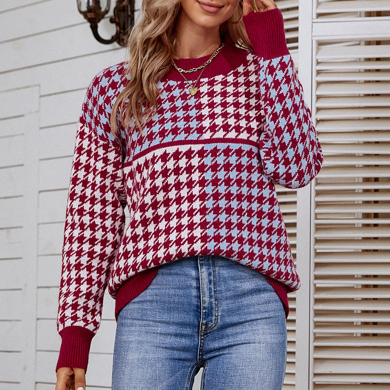 Femme pull en tricot douillet avec un motif à carreaux tendance et une coupe ample Chic und Stil