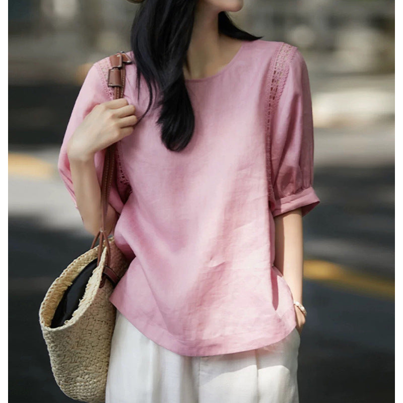 Blouse élégante à manches bouffantes pour femmes avec des détails en dentelle Chic und Stil